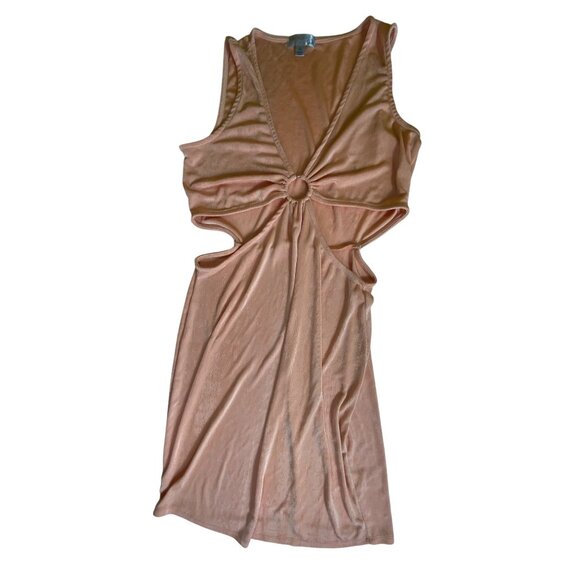 Peach Cutout Sleeveless Mini Dress Y2K Sexy Bodycon Stripper Club‎ Party Size XL - Picture 2 of 4